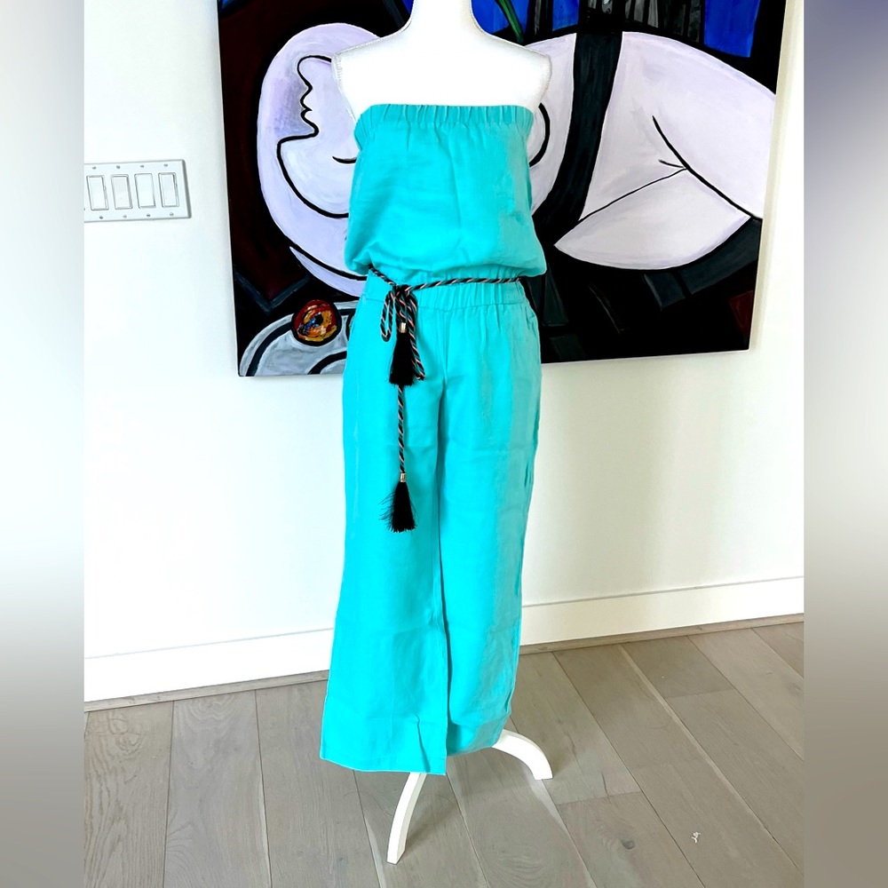 Vantarsi Linen Sky Blue Romper Size S
